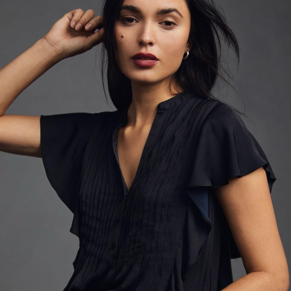 Anthropologie Ruffled Pintucked Blouse